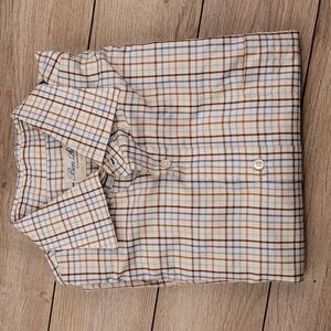 BEN SILVER‎ Italy White Blue Brown Plaid Cotton Sz 16 - 34 Mens Dress Shirt